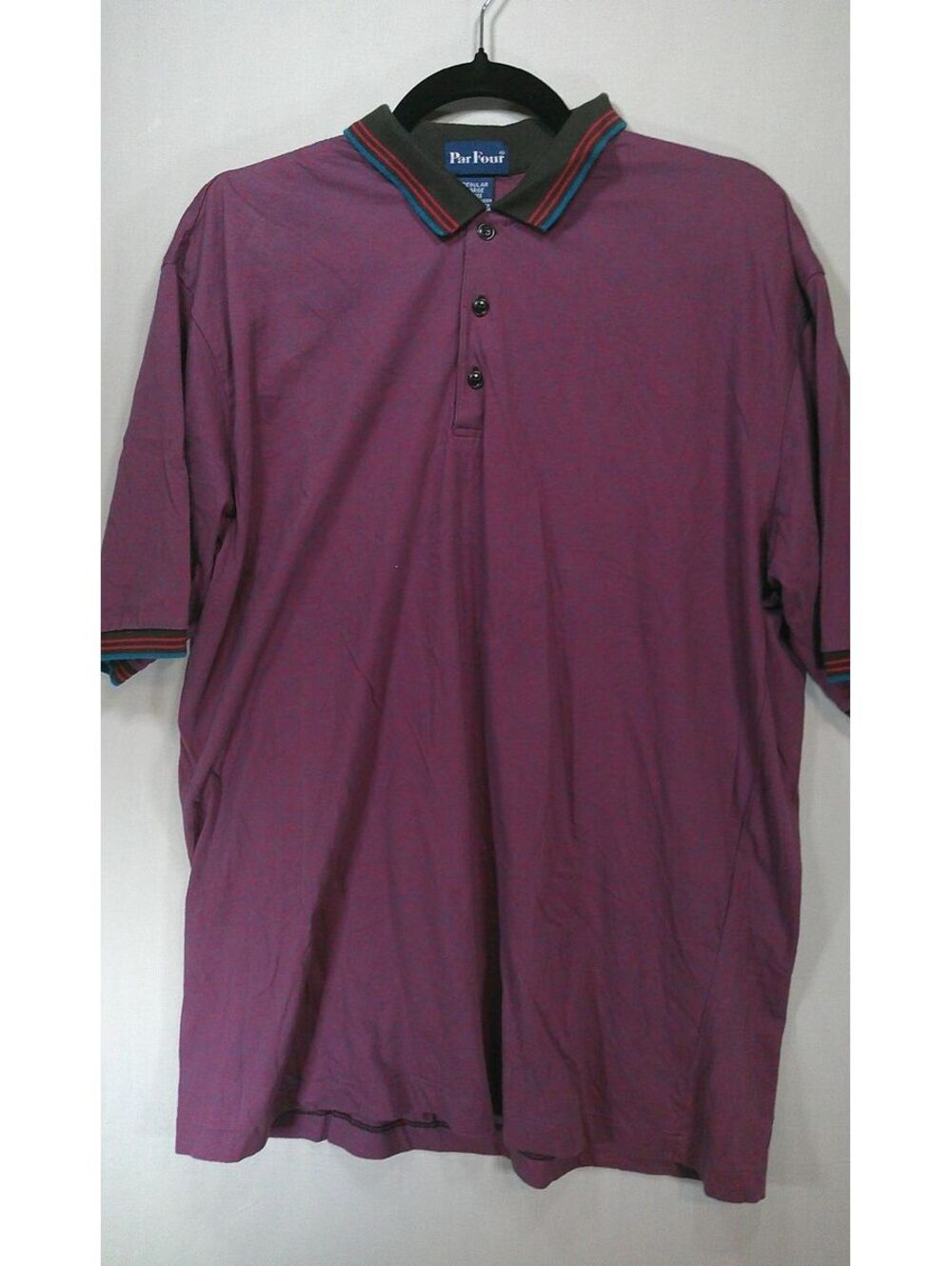 Vintage Par Four Purple Polo Shirt with Striped Collar